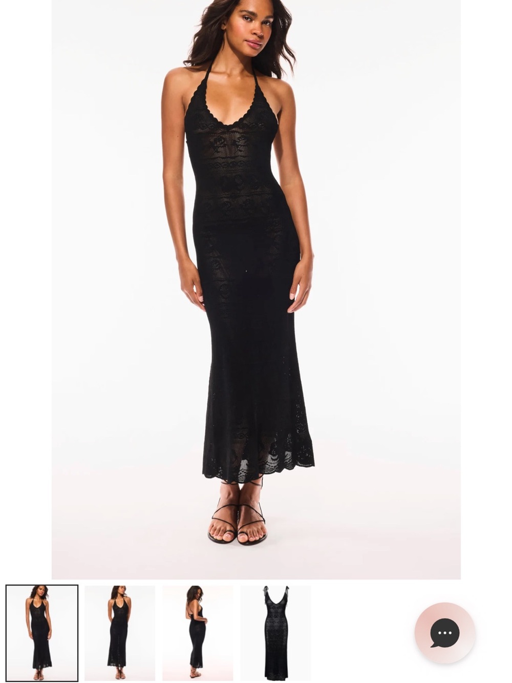 LoveShackFancy Black Lace Halter Maxi Dress with Scalloped Trim